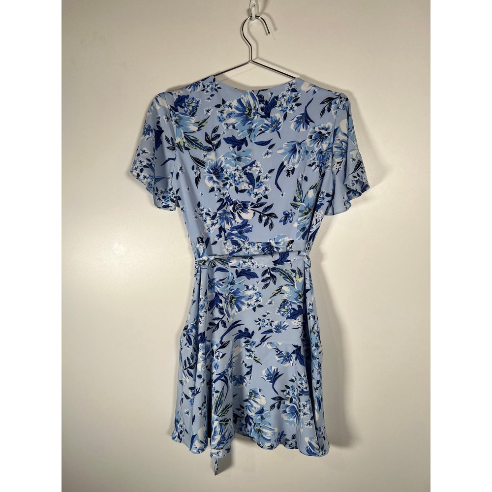 Angeleye Blue Floral Wrap Mini Dress Short Sleeve Garden Party Girlhood Size 8 - Picture 3 of 7